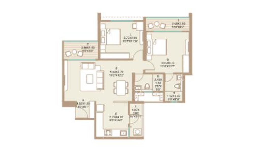 2 BHK Ether Floor Plan